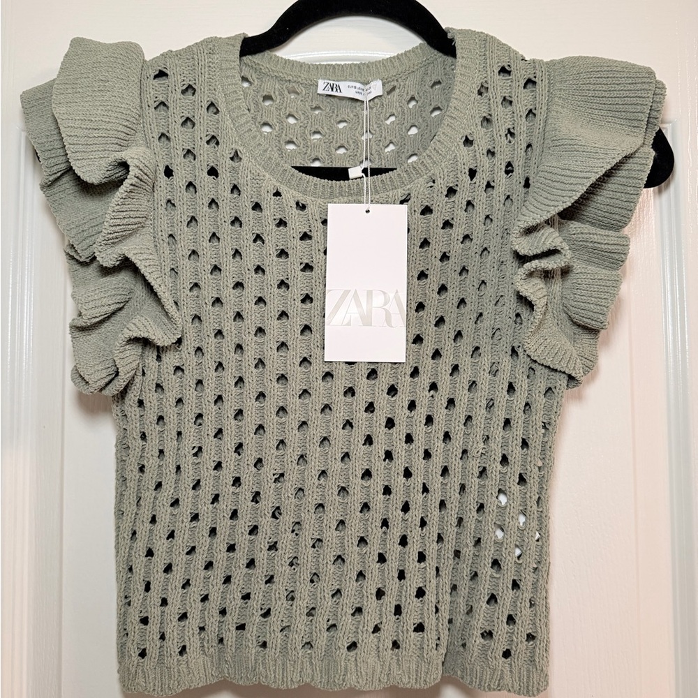Zara Olive Knit Crochet Top